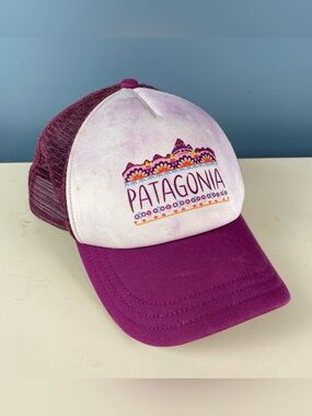 Patagonia Femme Fitz Roy Trucker Hat Red Wine Tie Dye Snapback Mesh Cap